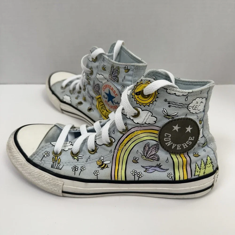 Converse All Star Chuck Taylor High-Top Sneakers Junior Sz 4 Blue Rainbow Summer